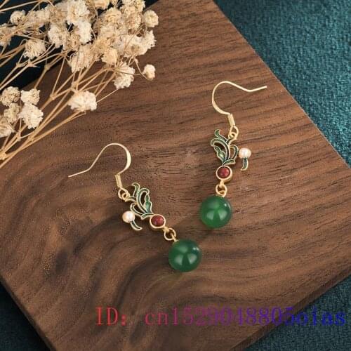 Green Jade Bead Earrings Jewelry Amulet Zircon Gifts Chalcedony Crystal Fashion 925 Silver Gemstone Natural Women