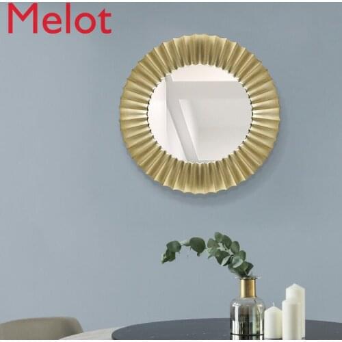 Sun Hallway Mirror European Style Dining Room Wall round Wooden Wall Ornaments Home Mirror Wall Decoration
