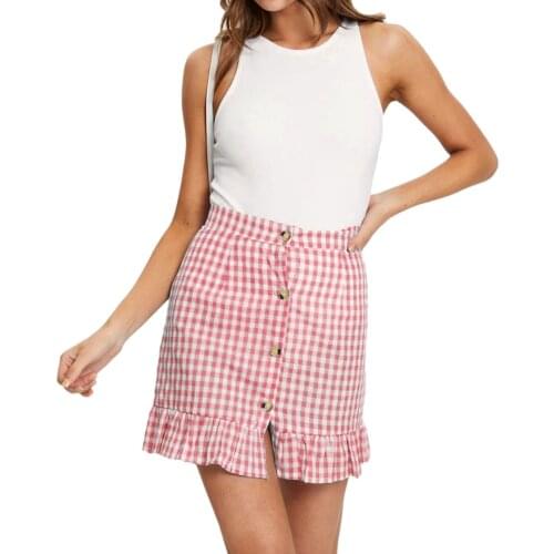 Women High Waist Skirt Elegant Mermaid Plaid Ruffle Skirt Plaid Ruffle Skirt Single-breasted Button Small Fresh Plaid Skirt