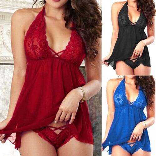 New Backless Sexy Lingerie Lace Sexy Nightdress Underwear S-2XL V-neck Lingerie Sexy Temptation Babydoll Women Nightdress