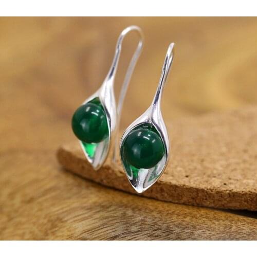 2018 Female Earrings Fashion Jewelry Contracted Earrings Wholesale S925 Pure Jewelry Natural Chrysoprase Eardrop For Women