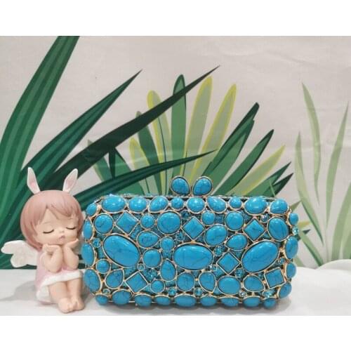 Blue Stone Womens Party Dinner Clutch Wallet Female Prom Evening Purse Luxury Ladies Crystal Wedding Bridal Bags Toted Handbags