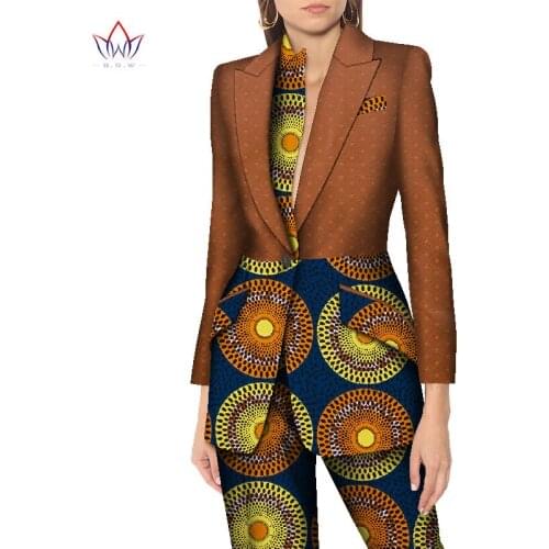 Autumn African Print 2 Piece Set For Women Dashiki Pant and Crop Top Bazin Riche Casual office African Clothing WY8561