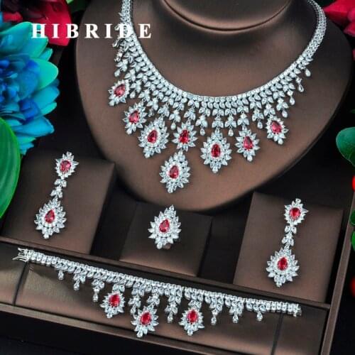 HIBRIDE Elegant Brilliant Red Big Cubic Zircon Dubai Jewelry Sets For Women Bridal Wedding Accessories Jewelry Gifts N-723
