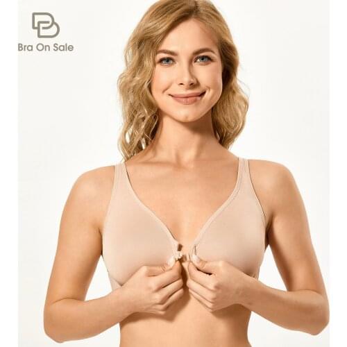 Womens Lace Unlined Racerback Bra Lace Pattern Underwire Front Closure Bras Plus Size