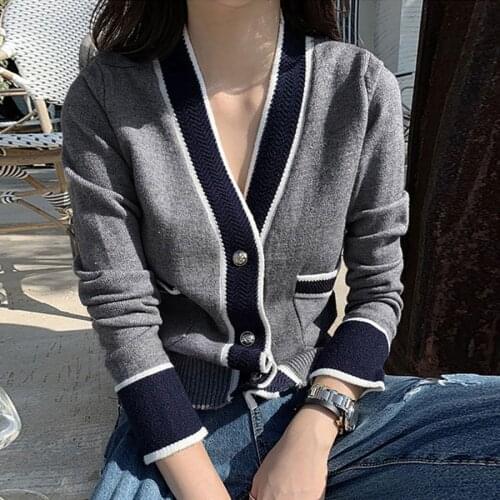 Knitted Cropped Cardigan Gilet Femme Manche Longue Black White v Neck Sueter Mujer Invierno 2020 Fall Harajuku Sweater Korean
