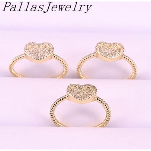 10Pcs Fashion gold filled micro pave cz heart ring simple adjusable finger rings