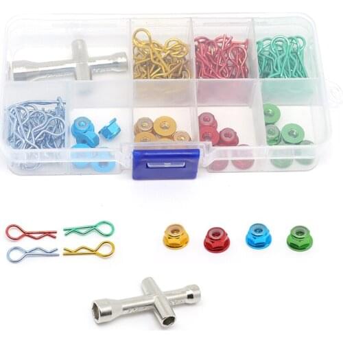 101PCS M4 Nuts with Metal Body shell Clips Pins R Shape Pins tool Box for Traxxas TRX4 1/10 RC Car HSP HPI Redcat CC01