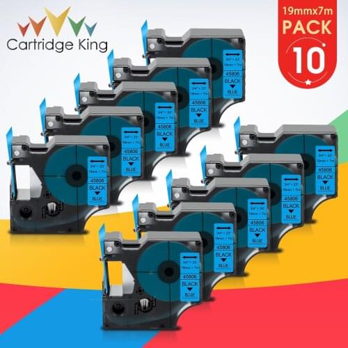 10PK 19mm Label Tape for D1 DYMO 45806 Black on Blue Cassette Cartridge Compatible for DYMO LabelManager PnP Wireless Rhino 5200