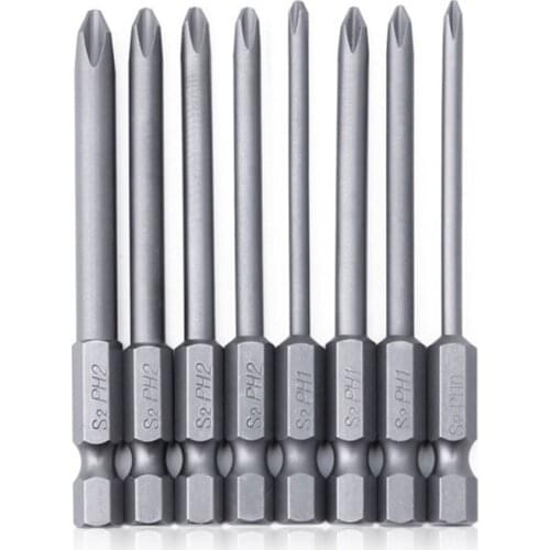 8Pcs 1/4in Hex Shank Drill Bits Magnetic Long Hex Phillips Head Screwdriver Drill Set S2 Alloy Steel for Power Tool
