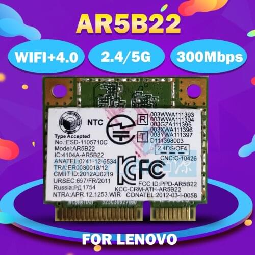 Wireless Network Card for Killer N1202 Atheros Wifi Wireless bluetooth Card AR5B22 AR9462 for Lenovo y400 y500 y410p y510p