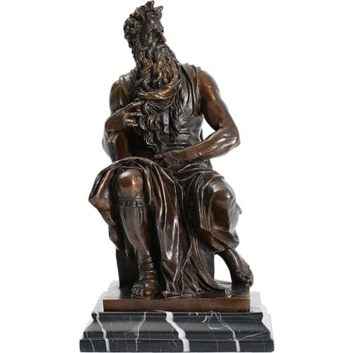 Moses Statue by Michelangelo Bronze Replica Sculpture Famous Art Western Collectible Figurine Home Office Decor