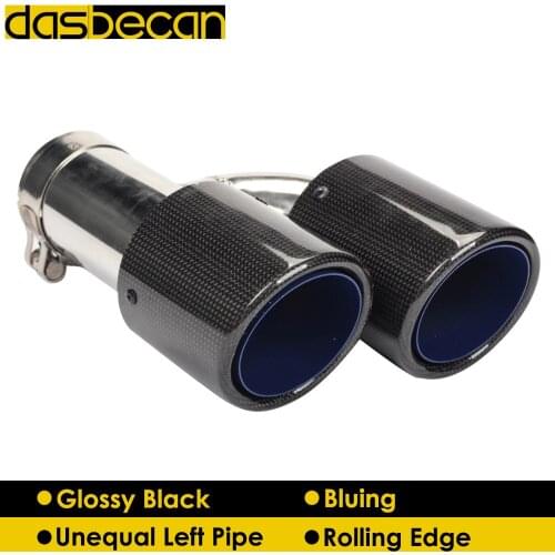 Dasbecan H Model Car Dual Muffler Exhaust Tips Glossy Carbon Fiber Unequal Exhaust Pipe for AK Titanium Bluing End Tip Universal