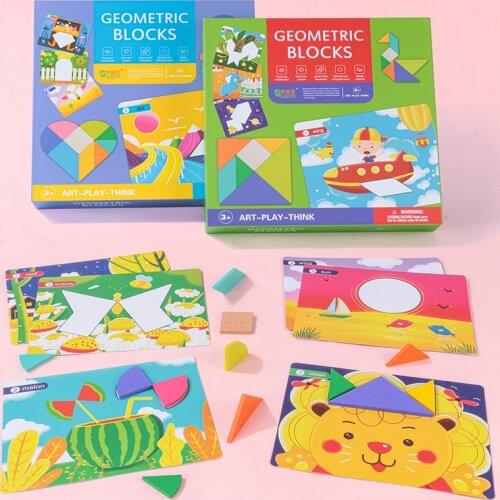 Kids Montessori Shape Puzzles Wooden Toys Matching Card Box Geometry Puzzles Preschool Teaching Aids Educational Gifts Children