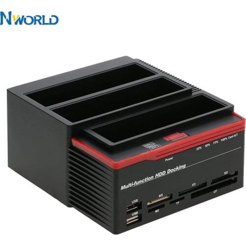 2.5"/3.5" USB 3.0 to 2 SATA Ports 1 IDE Port External HDD Hard Drive Disk Docking Station USB3.0 Hub with OTB/OTC Card Reader