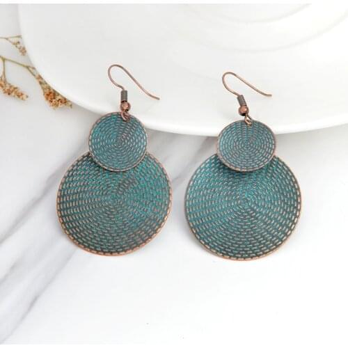 Double Bronze Circle Earrings Vintage Ethnic Dangle Earrings For Women Simple Stylish Earrings For friend Gift Wholesale Jewelry