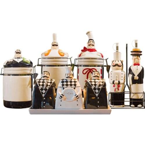 European Ceramic seasoning pot Creative Household Kitchen Seasoning box oil pot sealed pot Spice Jars set Condiment Dispenser