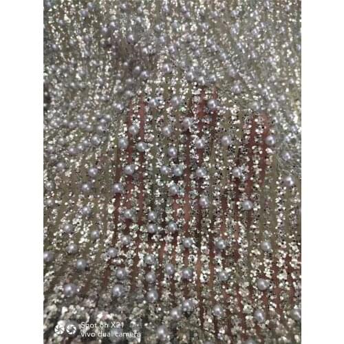 Silver color with beads sparkly glitter french net lace fabric glued glitter african Tulle lace JRB-112202 for women party dress