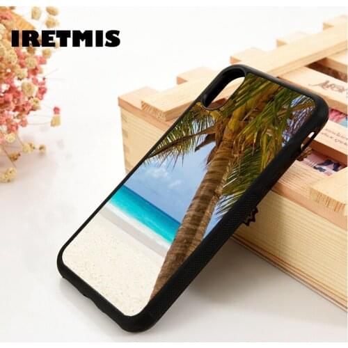 Iretmis 5 5S SE 6 6S Soft TPU Silicone phone case cover for iPhone 7 8 plus X Xs 11 Pro Max XR Tropical Palm Tree Ocean Beach