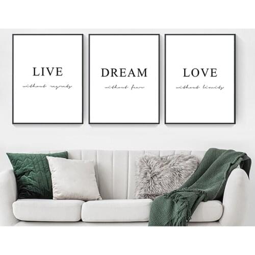 Painting Minimalist Room Decoration Picture Dream Love Motivational Poster Black White Simple Quotes Canvas Wall Art Print