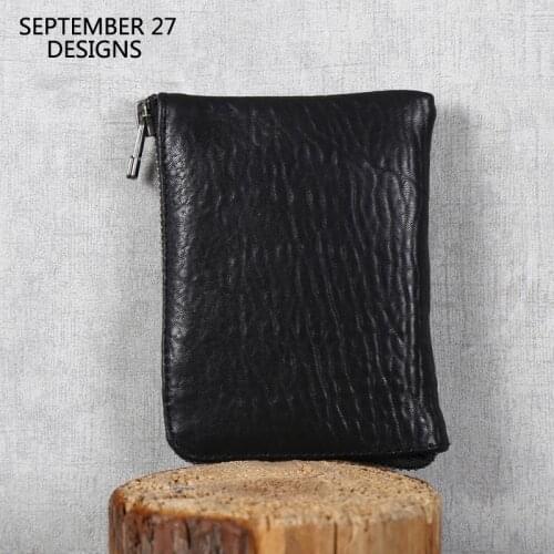 New Fashion Wallet Men Genuine Leather Women Short Wallet Casual Zipper Coin Purses Top Sheepskin Simple Card Pouch Change Bag
