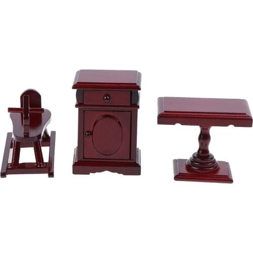 1:12 Doll House Toys Dollhouse Miniature Red Wooden Rocking Horse Chair Cabinet Table Nursery Room Furniture Accessories