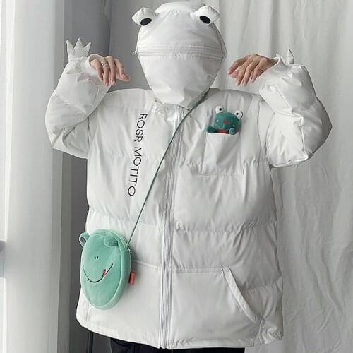 Frog Jacket for Men Women Doudoune Noir Hooded Zipper Winter Thick Black White Green Cartoon Coat Casual Men Clothing