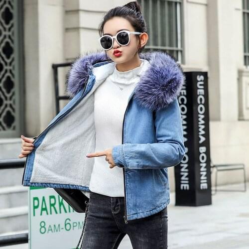 Winter Fur Jeans Jacket For Women Hooded Korea Casual Blue Women Coats Female Outwear Denim Feminine Chaqueta Mujer Coat Autumn