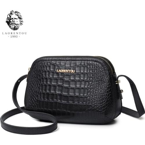 LAORENTOU Genuine Leather Cross-body Bag for Women Retro Alligator Shoulder Bag Large Capacity Female Vintage Messenger Bags