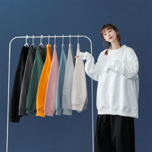 Mens round neck loose bottoming shirt handsome solid color pullover couple long-sleeved top coat