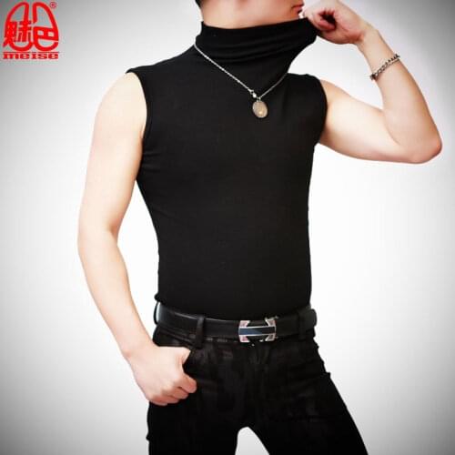 MEISE Men Turtleneck Sleeveless Corset Tight Vest Sexy Slim Bottom Shirts Male Tanks Tops Stage Wear Night Club Costume NB1959