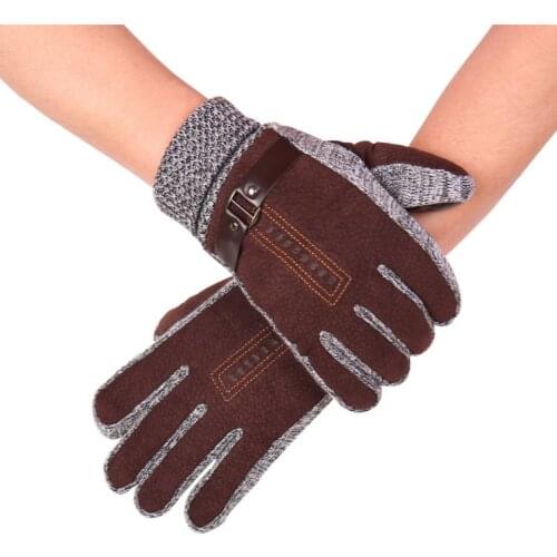 2020 New Fashion Mens Winter Plus Velvet Leather Gloves Warm Pigskin Windproof Cold and Non-Slip Riding Gloves
