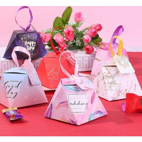 New Diamond Shape Paper Bags Candy Boxes Gift Box Packaging for Baby Shower Party Favors Wedding Decoration Thank You