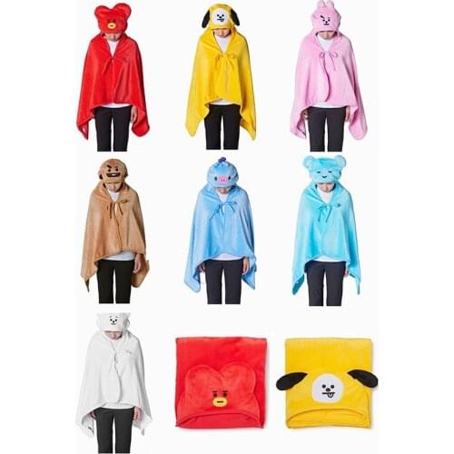 Korean Kpop Animal Cartoon Blanket Hooded Towel Bangtan Boys Dog Rabbit Plush Soft Sleeping Towel Outwear Warm Blanket 146*80CM