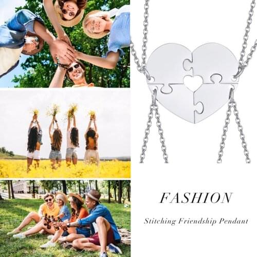 Free Engraving 2/3/4 Puzzle Heart Necklace Stainless Steel Love Shape Pendantss for Women Men Family Friendship Jewelry