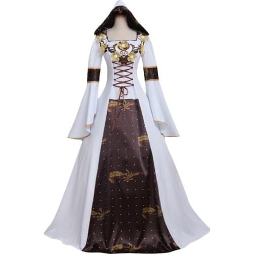 Medieval Victorian Renaissance Gothic Wedding Dress Hooded Flora Flower Laceup Dress