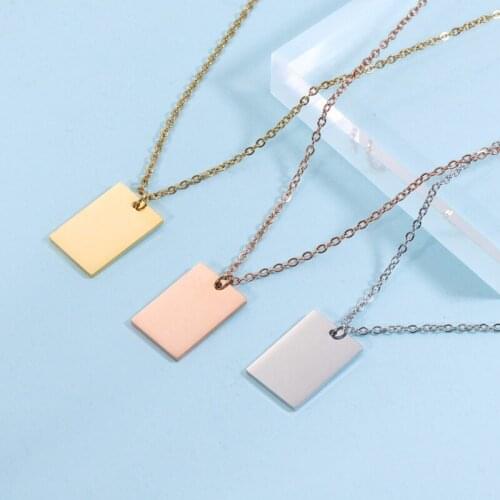 100% Stainless Steel Rectangle Tag Necklace Blank For Engrave Statement Name Metal Bar Necklace Mirror Polished Wholesale 10pcs