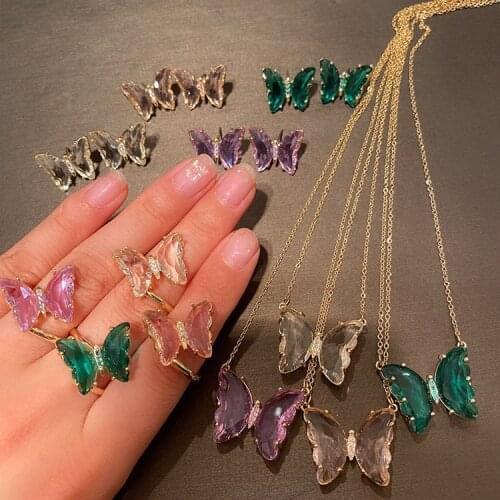 Multi Color Transparent Glass Zircon Butterfly Earrings for Women Gold Color Alloy Colorful Butterflies Drop Earrings Jewelry