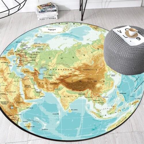 Blue round world map rugs kids room carpet living room bedroom baby play floor mat sofa circle rug parlor home custom