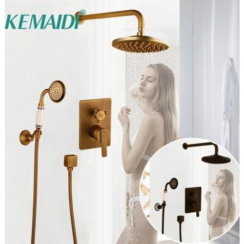 KEMAIDI Bathtub Faucets Shower Antique Black Wall Conceal Bathroom Faucets Shower Set Faucet Mixer Shower Set W/ Hand Spray