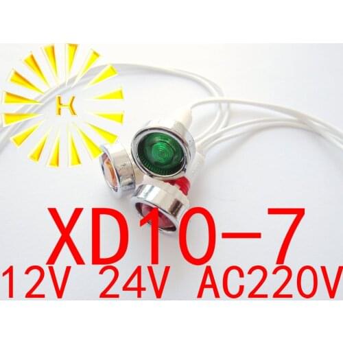 XD10-7 With 20CM Wire Signal Lamp Red Green Yellow 12V 24V AC220V 10mm Plastic Indicator Light Power LED Diode x 100PCS