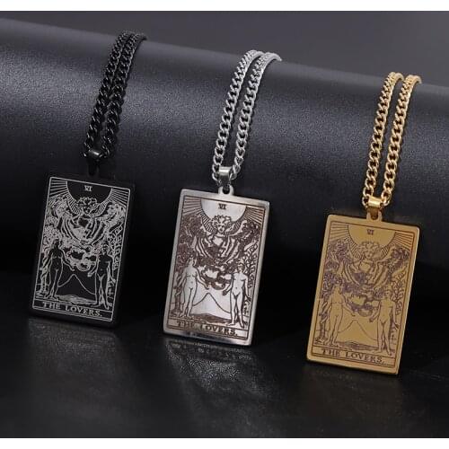 Tarot Cards Necklace Vintage Stainless Steel Jewelry New Year Gift The Major Arcana Pendant Necklaces -THE LOVERS hot