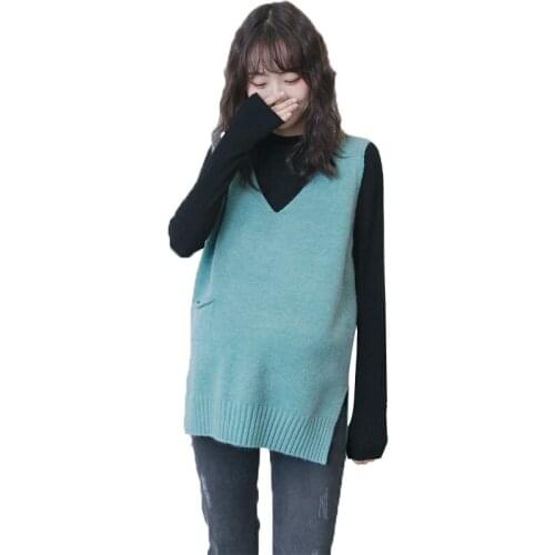 Spring And Autumn Maternity Clothes Korean-style Pregnant WOMENS V-neck with Pockets Vest Sleeveless Sweater Loose Casual Vest