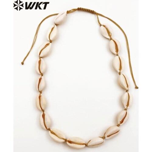 WT-JN024 New arrivals! Wholesale natural shell necklaces fashion girl jewelry handmade strand cowries shell choker new design