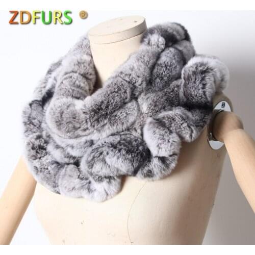 ZDFURS* 2018 New Women Rex Rabbit Fur Scarves Rings Winter Warm Fur Scarf Wraps Snood High Quality Natural Fur Solid Fashion