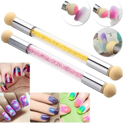 Women Nail Art Double-ended Sponge Brush Pen Rhinestone Handle Manicure Tool
