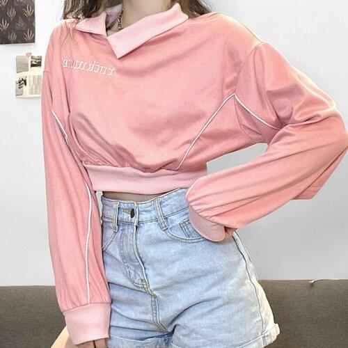 Women New Solid Color High Waist Hoodies Sweatshirt 2021 Fall Winter Loose Fashion Letter Embroidery Long-sleeved Pink Pullover