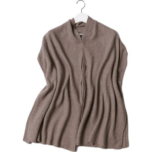 100%cashmere thick knit women fashion cloak style scarfs shawl pashmina buckle sides 70x70cm coffee brown