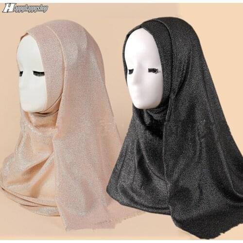 High Quality Glitter Long Scarf Muslim Women Hijab Headband Wrap Islamic Turban Headscarf Arab Shawls African Headwear 70*180cm