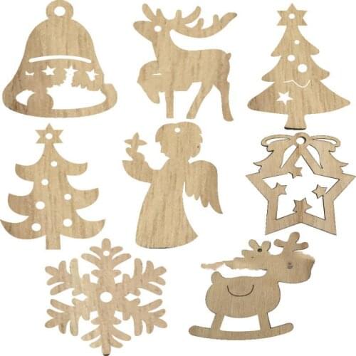 10pcs 7cm Unfinished Wooden Christmas Angle Deer Bell Christmas Tree Ornaments Wood Christmas Tree Hanging Embellishment